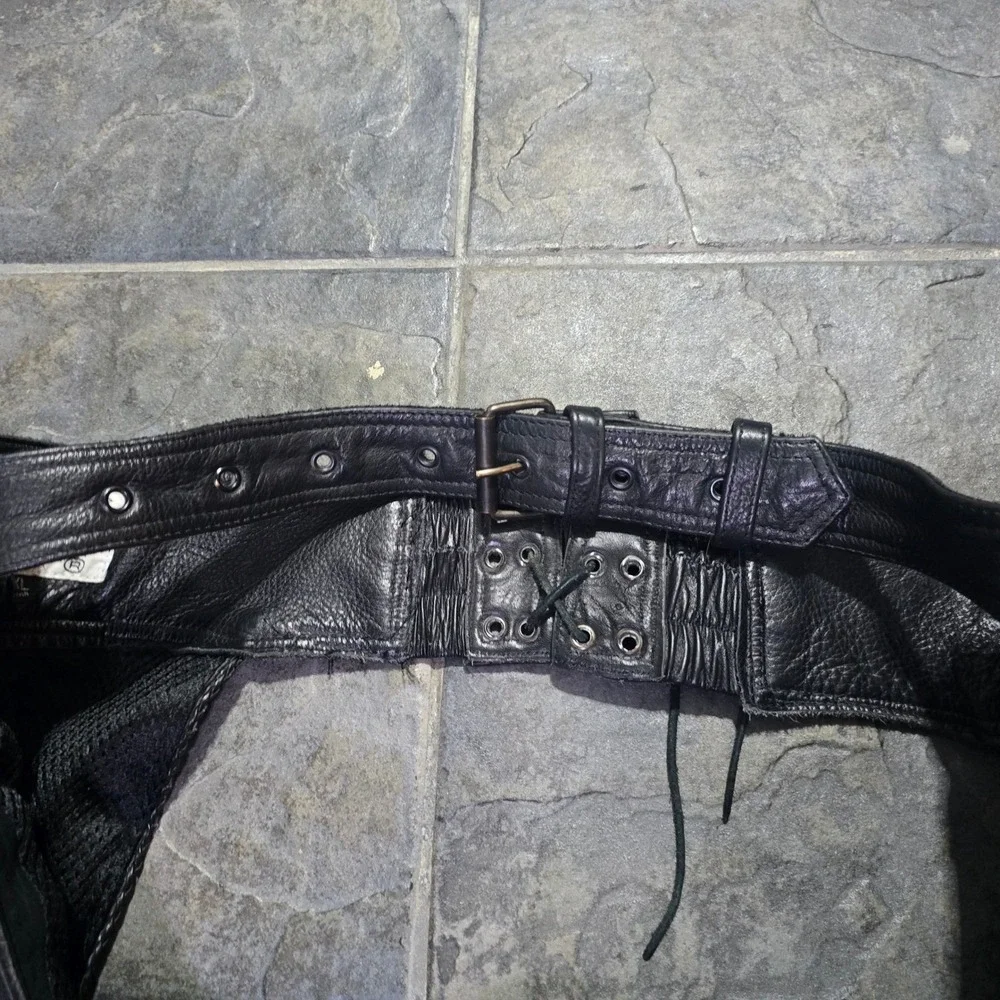 Wild Ride Leather Motorcycle Chaps Mens 4XL Black Adjustable Belted Biker Gear